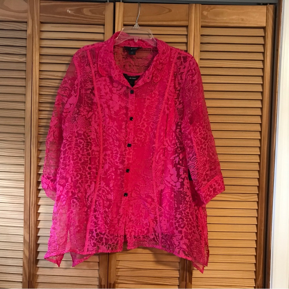 Ali Miles Vibrant Pink Sheer Blouse with matching Tank Top